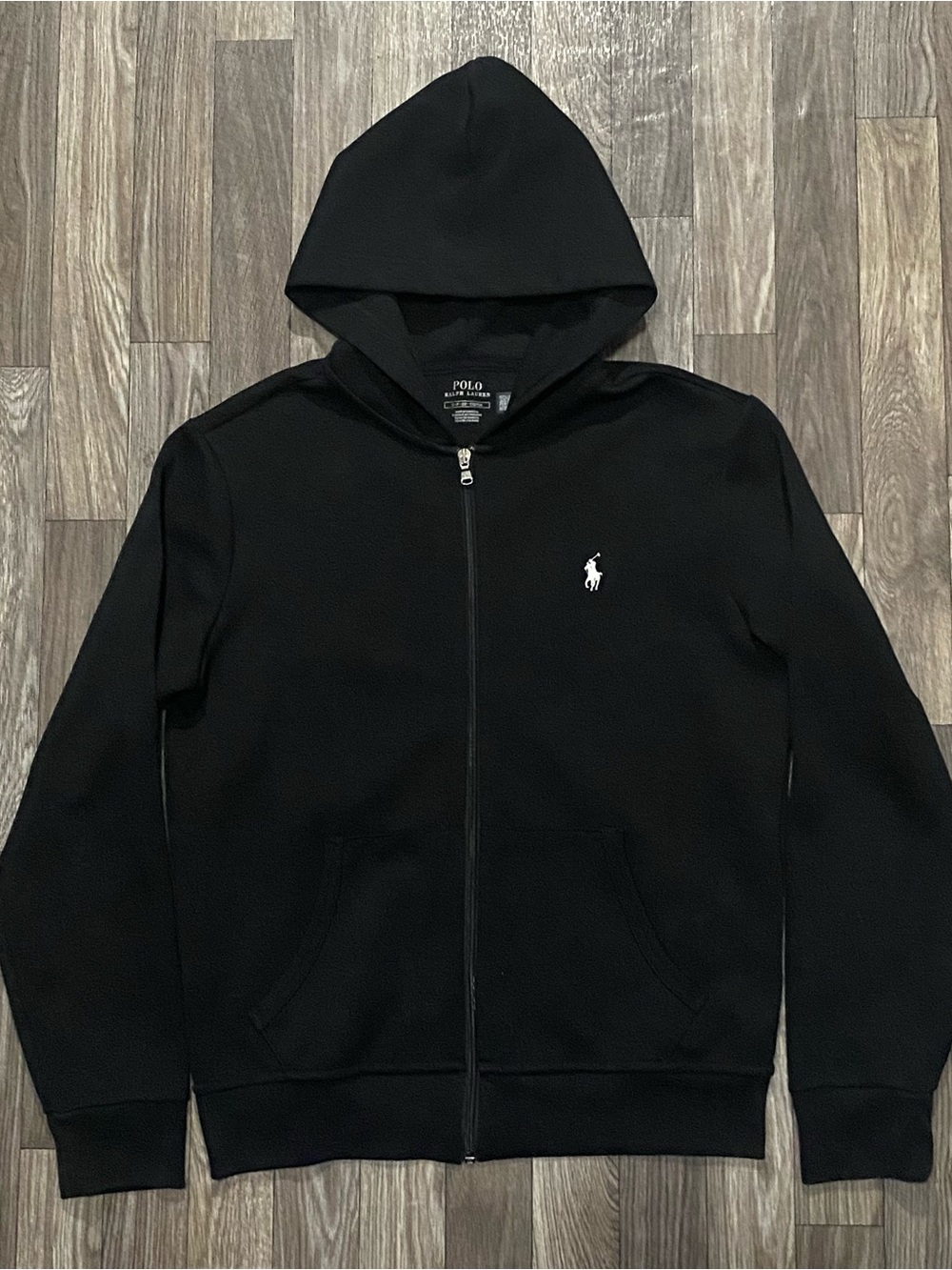 Polo Ralph Lauren Mens Black Full Zip Hoodie Embroidered Logo Pockets Size S